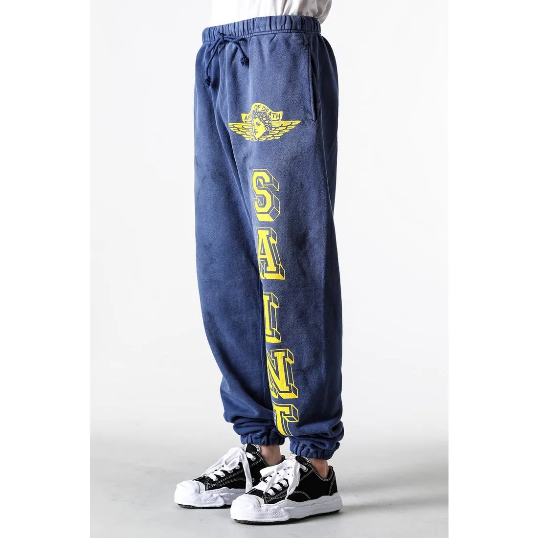 SAINT M×××××× ANGEL SWEATER PANTS/NAVY Angel Reborn Blue Sweatpants Washed Blue S-XL Assute Garment Dyeing Full Clothes Water Fading Dirty and Distressed New Vintage Ceiling God Cut Original Same Style